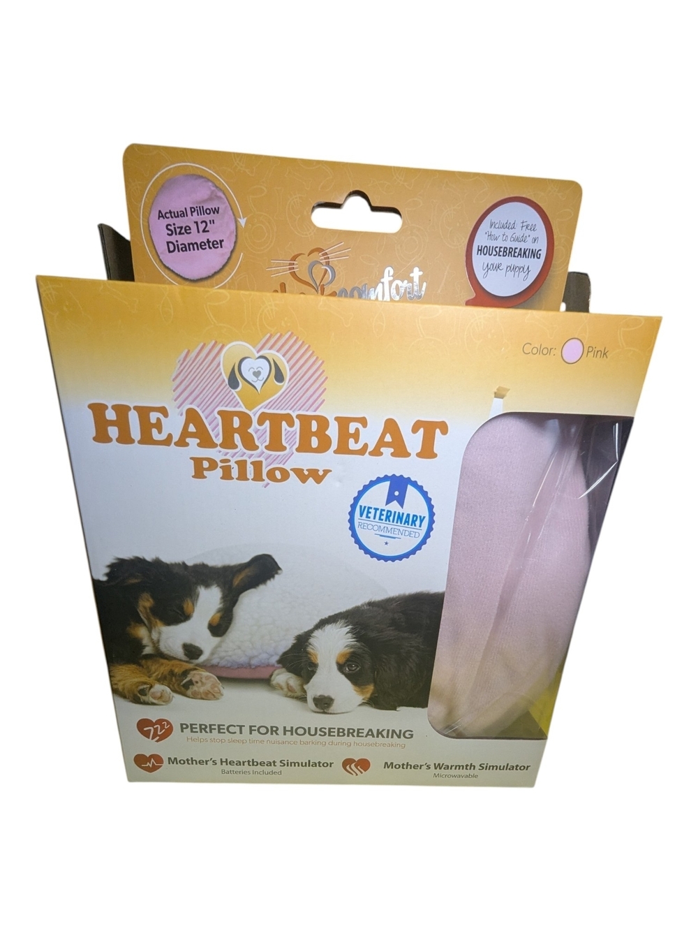 Petzu Heartbeat Pillow For Dogs Cats  Pink 12 Inch Round Mothers Comfort